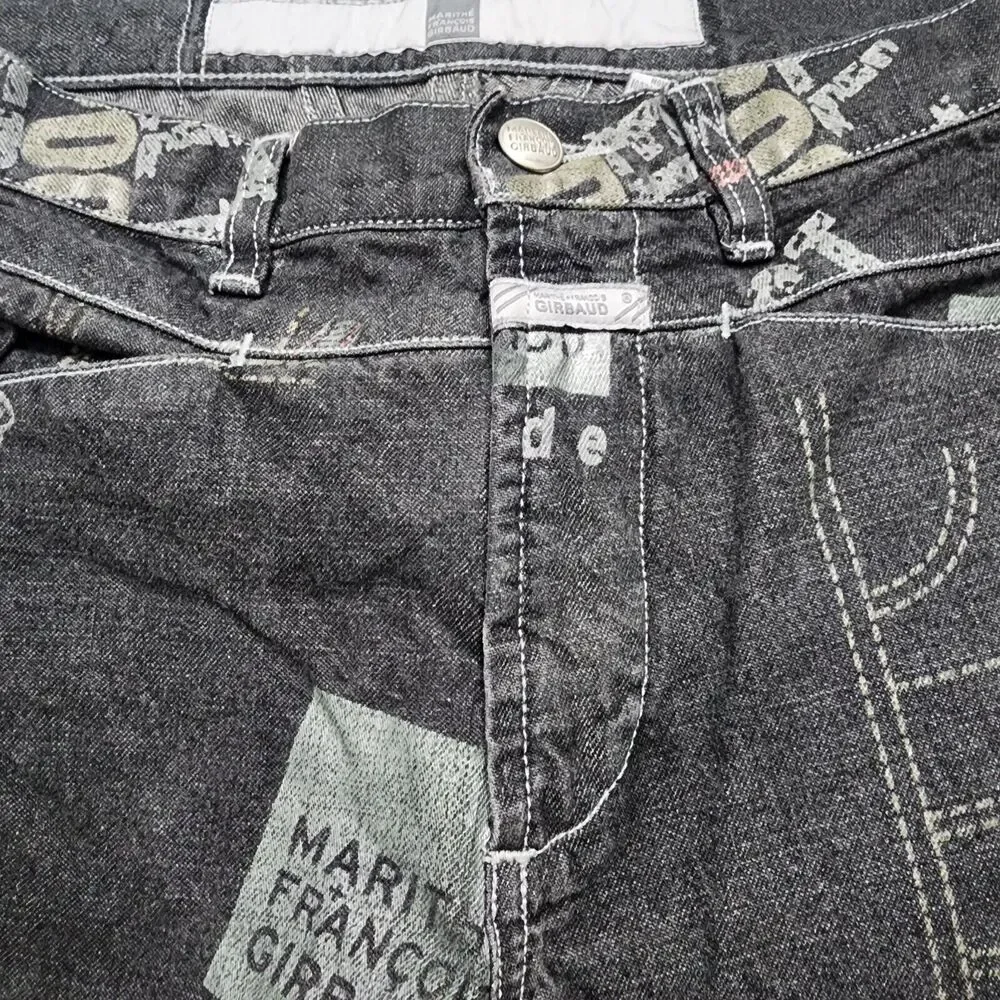 VINTAGE Marithe Francois Girbaud Jeans Men 29 Black All Over‎ Print 29x30 Flared